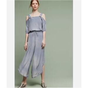 Anthropologie Saturday Sunday‎ Kathrynne Cold Shoulder Gray Blue Jumpsuit XS